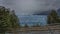 The beautiful Perito Moreno glacier stretches to the horizon between the mountains.