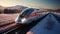 Beautiful photo of high speed modern commuter train, motion blur.