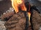 Beautiful photo of isolated bonfire with fierce flames of yellow and orange color depicting incomplete combustion of firewood, set