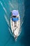 Beautiful photo of the yacht from above in the open sea