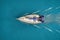 Beautiful photo of the yacht from above in the open sea