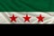 Beautiful photograph of the national flag of the Syrian opposition on delicate shiny silk with soft draperies, the concept of