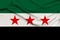 Beautiful photograph of the national flag of the Syrian opposition on delicate shiny silk with soft draperies, the concept of