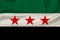 Beautiful photograph of the national flag of the Syrian opposition on delicate shiny silk with soft draperies, the concept of