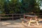 Beautiful picnic area. Wooden table