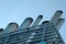 A beautiful picture of the pipes on the upper deck of the ship against the blue sky