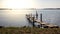 Beautiful picture on a small jetty bridge / pier in a lake.