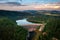 Beautiful Pilchowickie lake and the dam at sunset, Lower Silesia. Poland