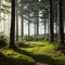 a beautiful pine and fir forest in Sweden with a thick layer of green moss cover...