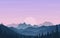 Beautiful Pine Forest Mountain Panorama Landscape Flat Illustration