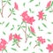 Beautiful pink azalea flowers or rhododendron seamless pattern background with branches and leaves. springtime floral pattern.