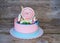 Beautiful pink baby cake with candy and marshmallow