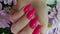 Beautiful pink colorful acrylic gel polish nails manicure video