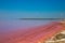 Beautiful pink lakes with salt water for treatment