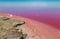 Beautiful pink lakes with salt water for treatment