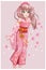 A beautiful pink long hair anime girl Japanese wearing pink kimono with cherry blossoms