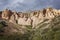 Beautiful pink mountains in the valley of Cappadocia in the rays of the setting sun. Great scenery