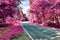 Beautiful pink and purple infrared shots of country landscapes in europe