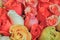 Beautiful pink and red roses flowers at a parisian flower store