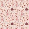 Beautiful pink terrazzo seamless pattern with figs fruit. Decorative granite stone texture. Repeating tile, autumn, fall