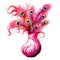 beautiful pink vase with peacocks feather clipart illustration