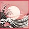 beautiful pink and white landscape in Japanese (Chinese) national style, beautiful painting