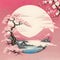 beautiful pink and white landscape in Japanese (Chinese) national style, beautiful painting