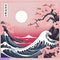 beautiful pink and white landscape in Japanese (Chinese) national style, beautiful painting