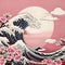 beautiful pink and white landscape in Japanese (Chinese) national style, beautiful painting