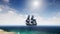 Beautiful pirate ship in the sea. 3D Rendering.