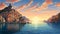 Beautiful Pixel Art Painting Of Italian Seacoast At Sunset