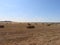 Beautiful plateau field Spain harvests straw bales summer heat