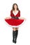 Beautiful playful Santa Claus woman lifting skirt with petticoat posing at camera