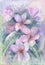 Beautiful plumeria twig on blurred background. Watercolor painting. Hand painted illustration.