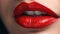 beautiful plump well-groomed lips with red lipstick. Generative Ai