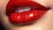 beautiful plump well-groomed lips with red lipstick. Generative Ai