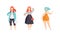 Beautiful Plump Women Set, Plus Size Girls in Fashion Clothes, Body Positive Concept Flat Vector Illustration