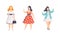 Beautiful Plump Women Set, Plus Size Overweight Girls in Stylish Clothes, Body Positive Concept Flat Vector Illustration