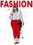 Beautiful plus size girl in stylish clothes. Woman in shirt, trousers and shoes. Fashionable accessories.