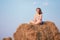 Beautiful Plus Size Young Woman In Shirt Sit Near Hay Bales In Summer