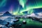 beautiful polar lights in mountain winter landscape