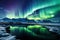 beautiful polar lights in mountain winter landscape