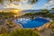 Beautiful pool in Cala Dor at sunset time, Palma Mallorca island, Spain