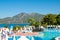 Beautiful pool overlooking the sea in luxury hotel five-star.