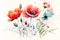 Beautiful poppy flower, poppies in bloom. Watercolor illustration. Generative Ai.