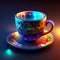 Beautiful porcelain cup with saucer. Vector illustration. generative AI