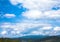 Beautiful porous white clouds on blue sky in mountains.