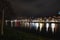 Beautiful port decorated with Christmas lights captured in Lubeck, Germany