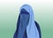 Beautiful portrait of arabic muslim woman closed face veil, blue Burka illustration isolated or green background