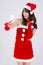 Beautiful portrait young asian woman in Santa cheerful taking a photo in Christmas holiday  on white background